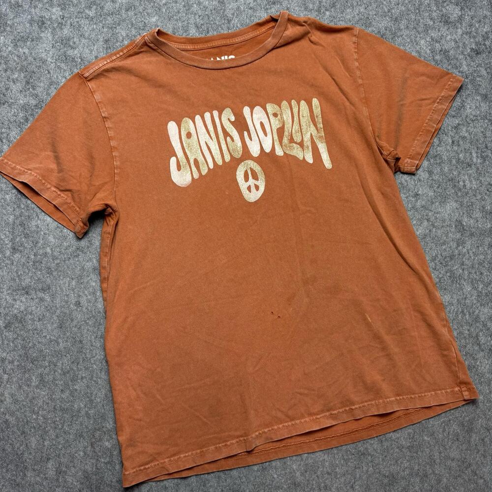 Janis Joplin Shirt Mens Medium Orange Peace Band Graphic Rock Band Tee Music
